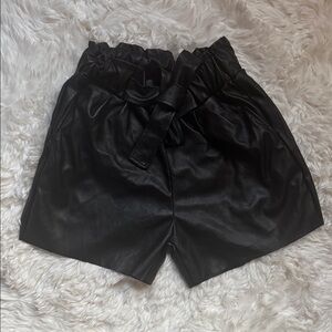 Black Faux Leather Women Shorts